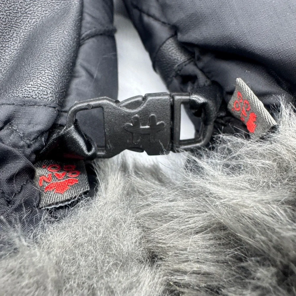 Hot Paws Black Insulated Winter Mittens with Grey Faux Fur Trim Adult Medium